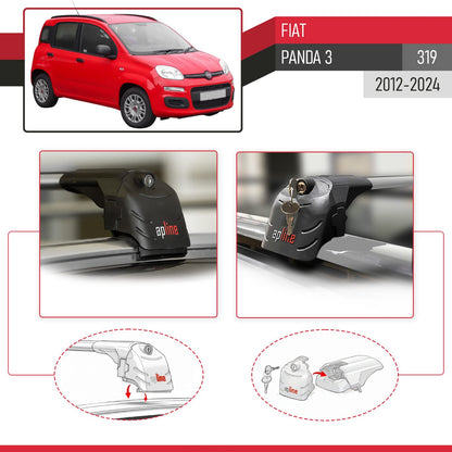 Compatible with Fiat Panda 3 (319) 2012-2024 ACE-2 Car Roof Rack Cross Bar Grey Aluminium 2 Bars