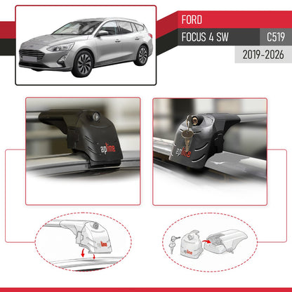 Compatible with Ford Focus 4 (C519) SW 2019-2025 ACE-2 Car Roof Rack Cross Bar Grey Aluminium 2 Bars