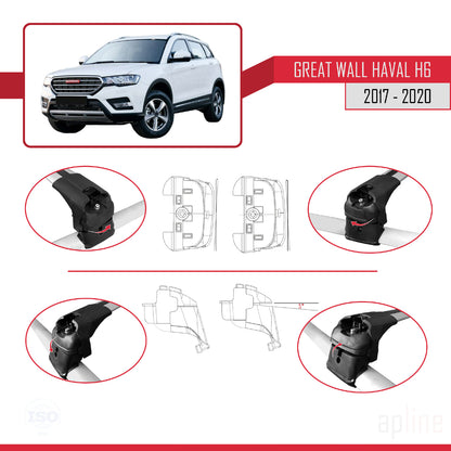 Compatible with Great Wall Haval H6 Pre-Facelift 2017-2020 ACE-2 Car Roof Rack Cross Bar Grey Aluminium 2 Bars