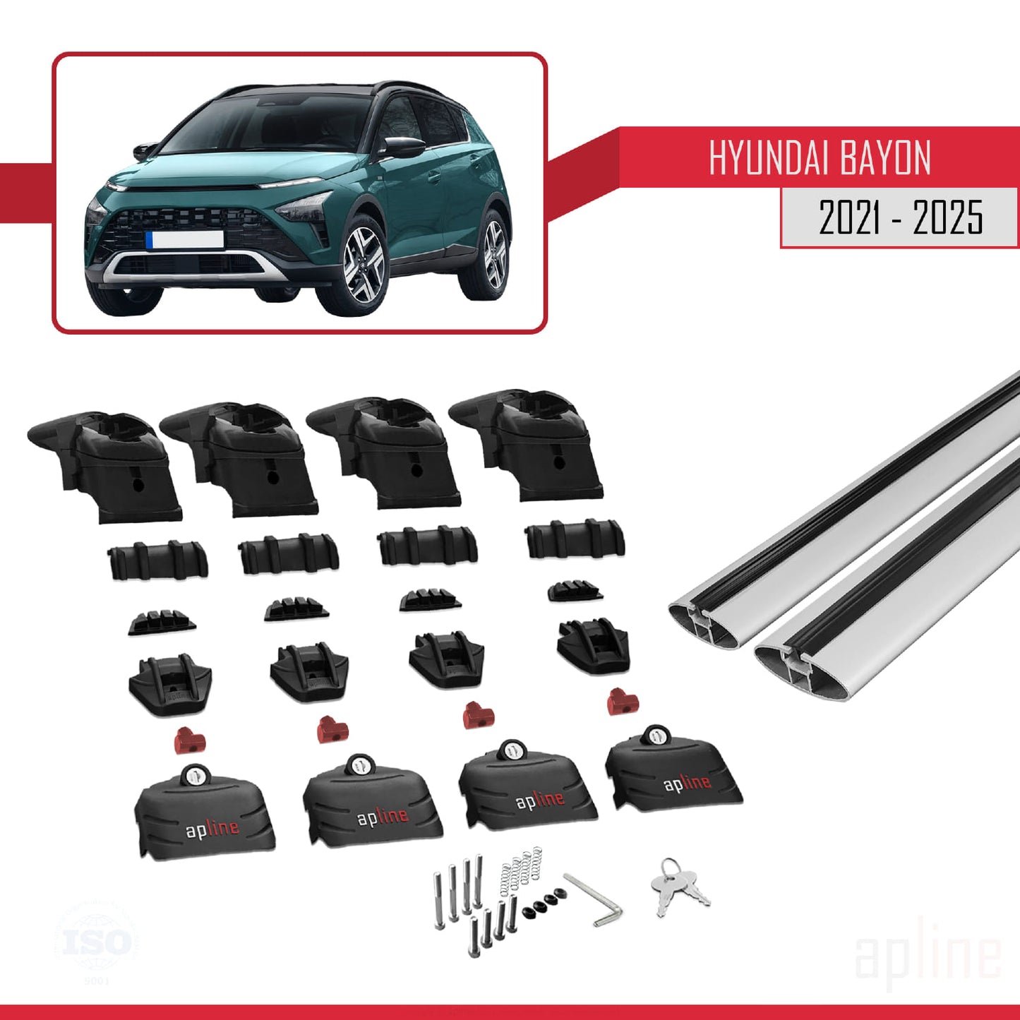 Compatible with Hyundai Bayon (BC3) 2021-2025 ACE-2 Car Roof Rack Cross Bar Grey Aluminium 2 Bars