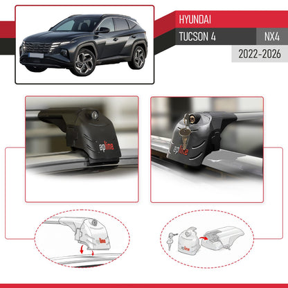 Compatible with Hyundai Tucson 4 (NX4) 2022-2025 ACE-2 Car Roof Rack Cross Bar Grey Aluminium 2 Bars
