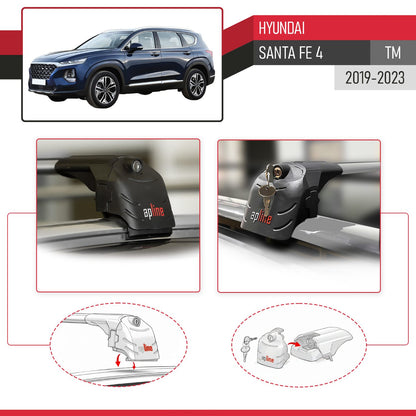 Compatible avec Hyundai Santa Fe 4 (TM) 2019-2023 ACE-2 modèle Barres de Toit Railing Porte-Bagages de Voiture Gris Aluminium Barres