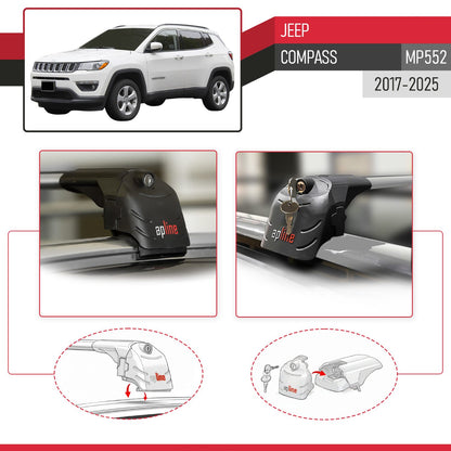 Compatible avec Jeep Compass (MP552) 2017-2025 ACE-2 modèle Barres de Toit Railing Porte-Bagages de Voiture Gris Aluminium Barres