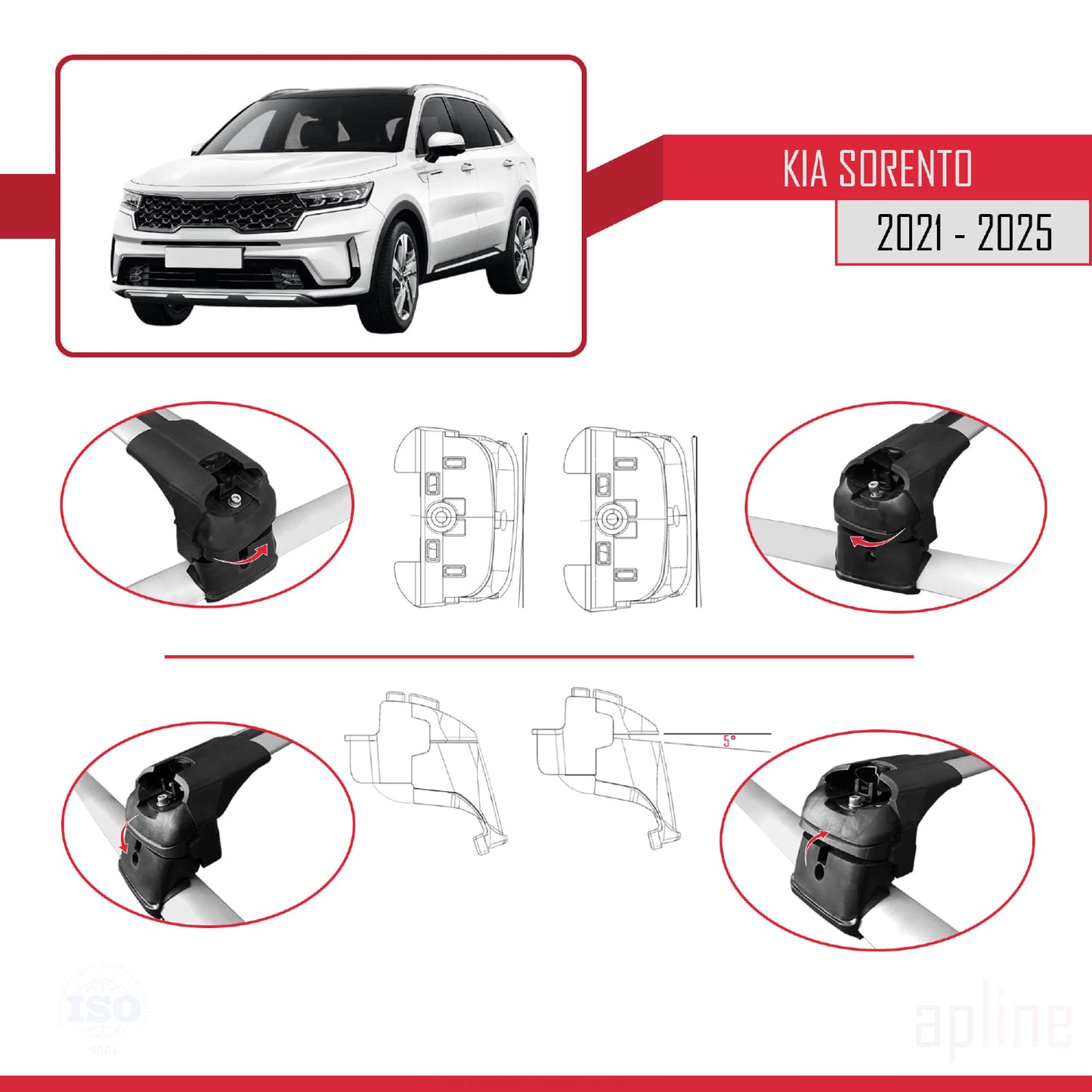 Compatible avec Kia Sorento 4 (MQ4) 2021-2025 ACE-2 Barres de Toit Railing Porte-Bagages de Voiture Gris Aluminium 2 Barres