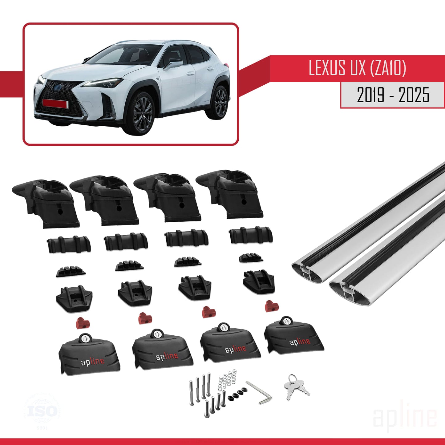 Compatible with Lexus UX (ZA10) 2019-2025 ACE-2 Car Roof Rack Cross Bar Grey Aluminium 2 Bars