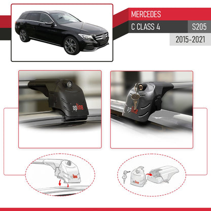 Compatible avec Mercedes C Class 4 (S205) 2015-2021 ACE-2 modèle Barres de Toit Railing Porte-Bagages de Voiture Gris Aluminium Barres