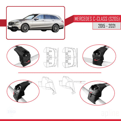 Compatible avec Mercedes Classe C 4 (S205) 2015-2021 ACE-2 Barres de Toit Railing Porte-Bagages de Voiture Gris Aluminium 2 Barres