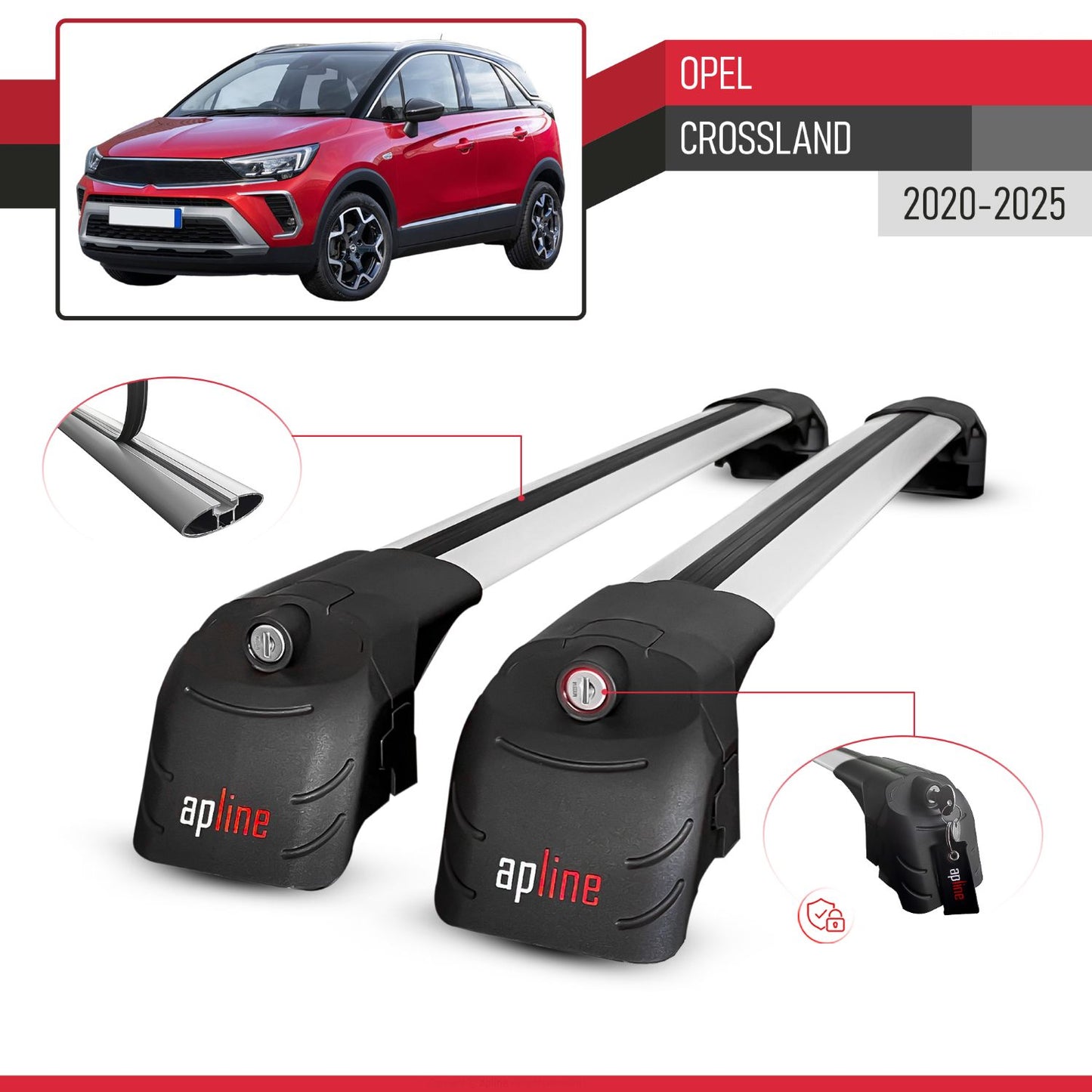 Compatible avec Opel Crossland 2020-2025 ACE-2 modèle Barres de Toit Railing Porte-Bagages de Voiture Gris Aluminium Barres