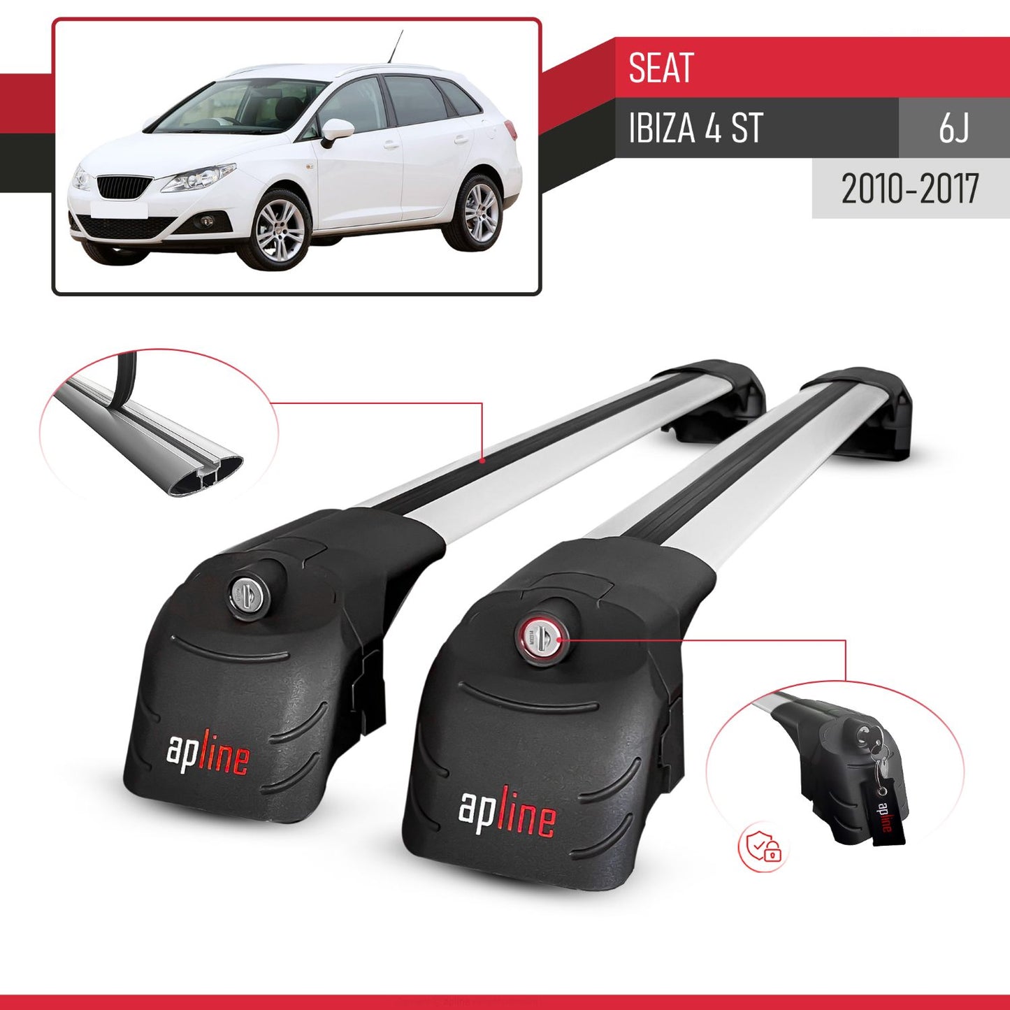 Compatible avec Seat Ibiza 4 (6J) ST 2010-2017 ACE-2 modèle Barres de Toit Railing Porte-Bagages de Voiture Gris Aluminium Barres