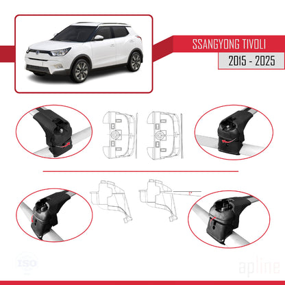 Compatible avec Ssangyong Tivoli 2015-2025 ACE-2 Barres de Toit Railing Porte-Bagages de Voiture Gris Aluminium 2 Barres