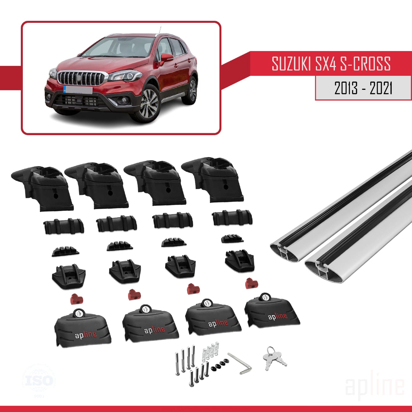 Compatible avec Suzuki SX4 S-Cross 3 (JYB) 2013-2021 ACE-2 Barres de Toit Railing Porte-Bagages de Voiture Gris Aluminium 2 Barres
