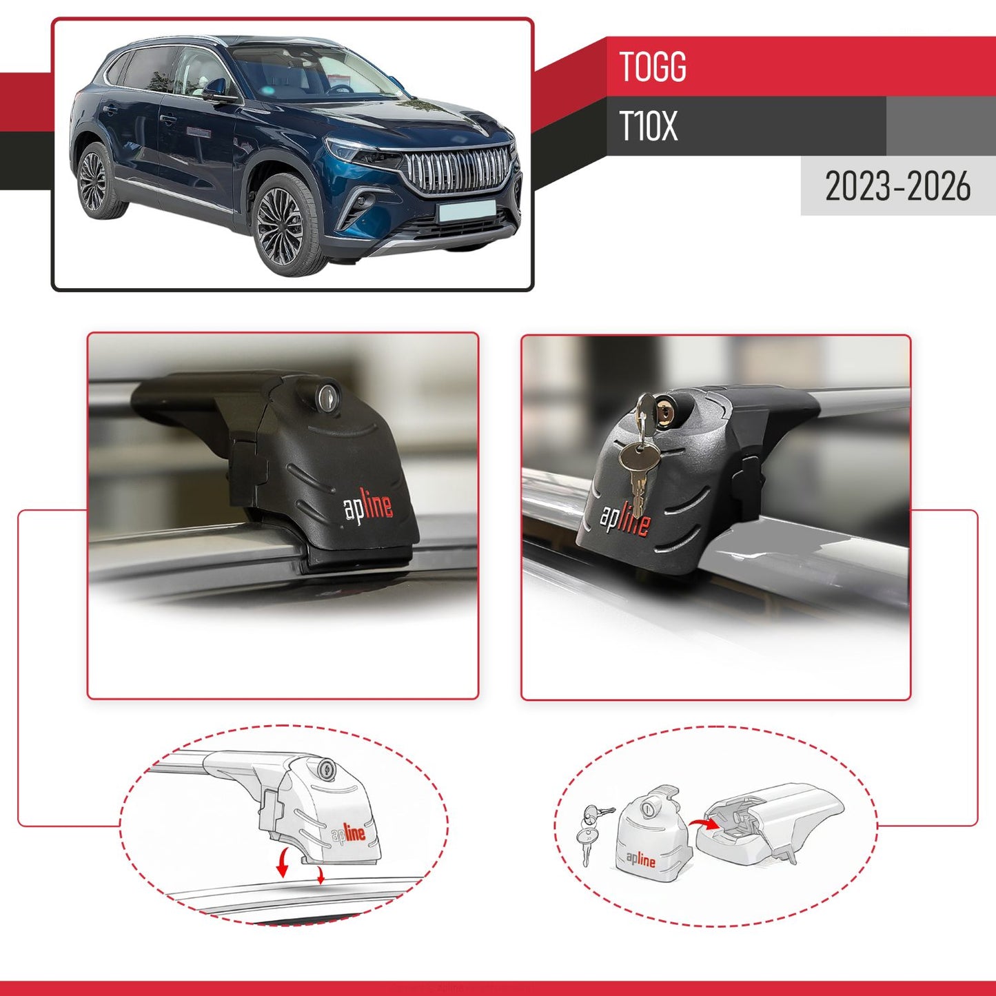 Compatible with Togg T10X 2023-2025 ACE-2 Car Roof Rack Cross Bar Grey Aluminium 2 Bars