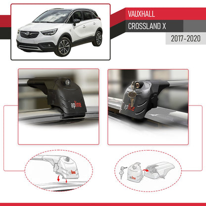 Compatible avec Vauxhall Crossland X 2017-2020 ACE-2 modèle Barres de Toit Railing Porte-Bagages de Voiture Gris Aluminium Barres