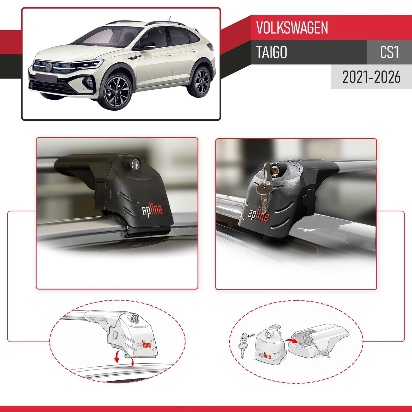 Compatible avec Volkswagen Taigo (CS1) 2021-2026 ACE-2 modèle Barres de Toit Railing Porte-Bagages de Voiture Gris Aluminium Barres