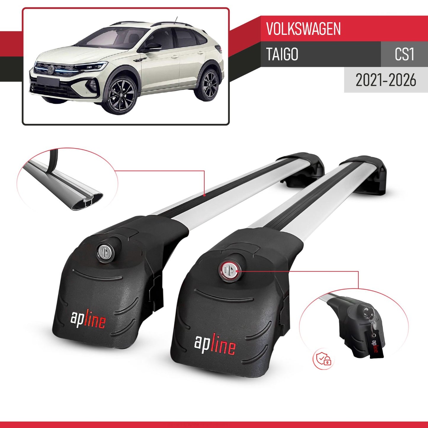 Compatible avec Volkswagen Taigo (CS1) 2021-2026 ACE-2 modèle Barres de Toit Railing Porte-Bagages de Voiture Gris Aluminium Barres