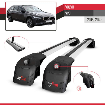 Compatible avec Volvo V90 2016-2025 ACE-2 modèle Barres de Toit Railing Porte-Bagages de Voiture Gris Aluminium Barres