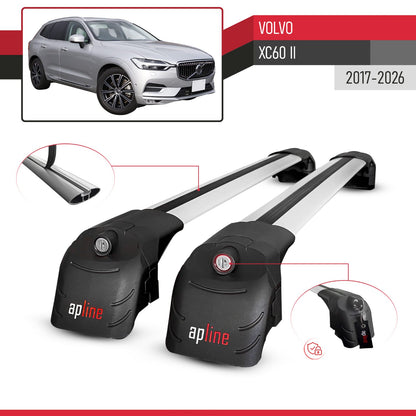 Compatible with Volvo XC60 II 2017-2025 ACE-2 Car Roof Rack Cross Bar Grey Aluminium 2 Bars