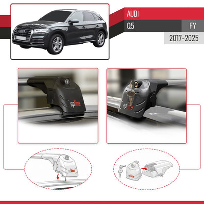 Compatible with Q5 (FY) 2017-2024 ACE-2 Car Roof Rack Cross Bar Grey Aluminium 2 Bars