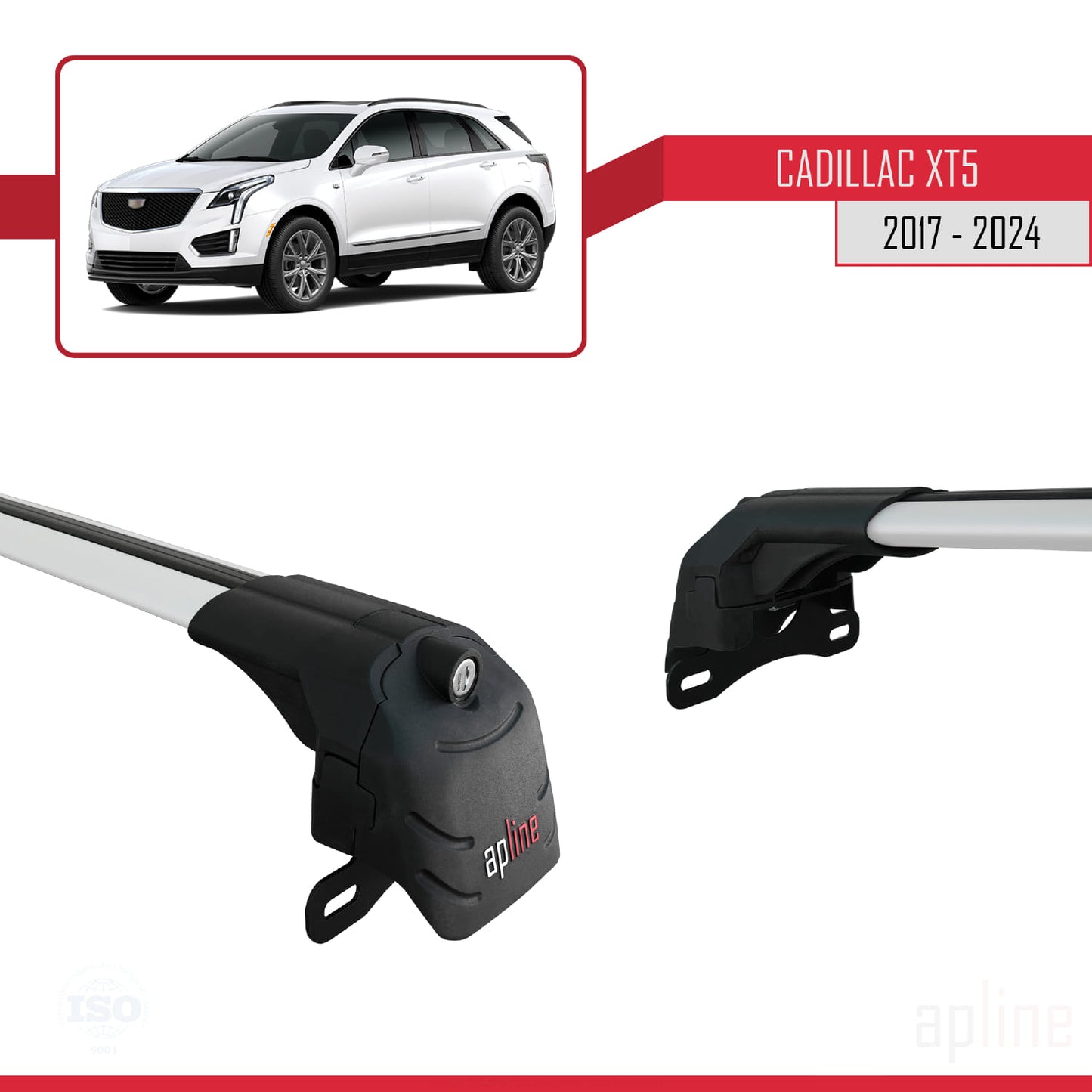 Compatible avec Cadillac XT5 2017-2024 ACE-2 Barres de Toit Railing Porte-Bagages de Voiture Gris Aluminium 2 Barres