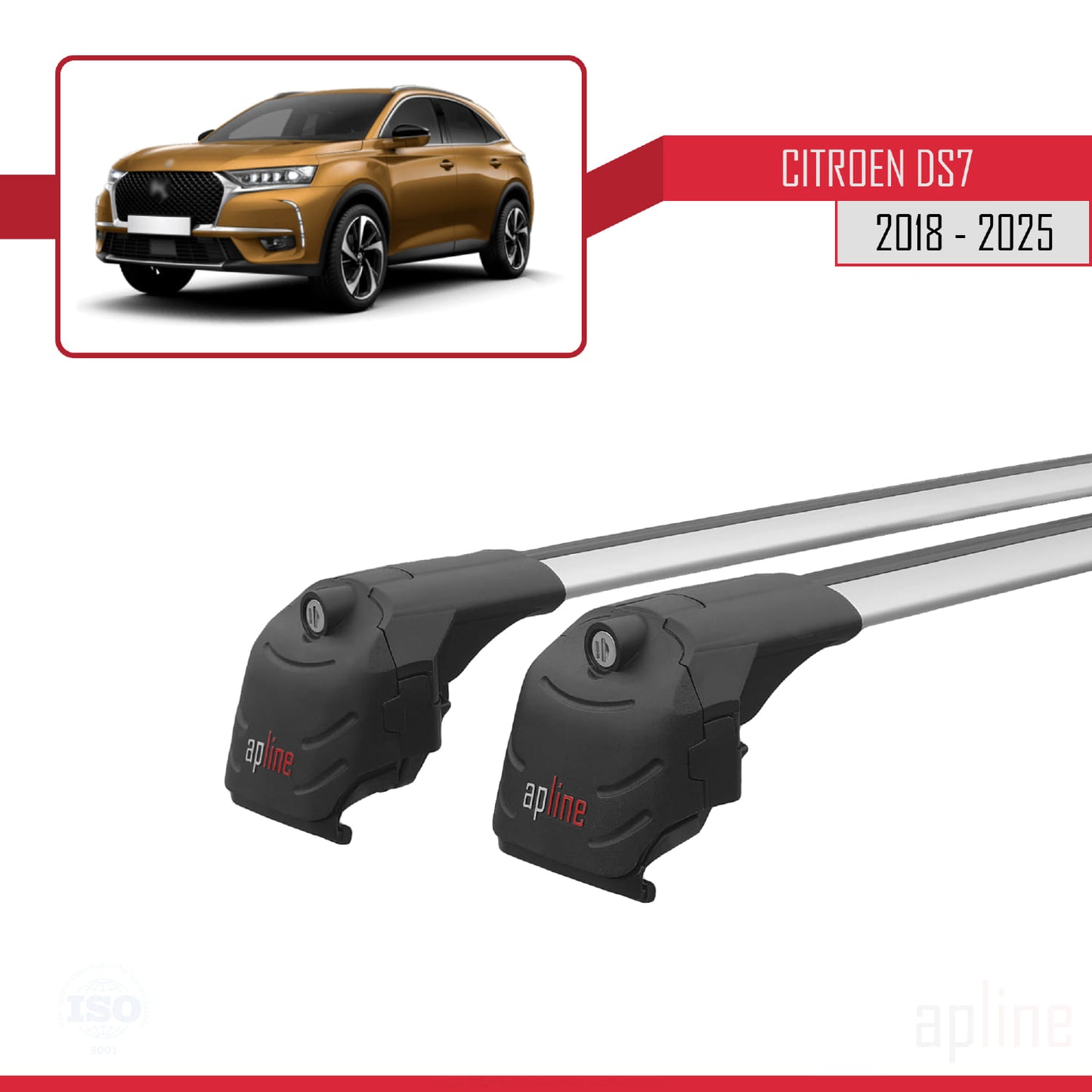 Compatible with Citroen/DS 7 Crossback 2018-2025 ACE-2 Car Roof Rack Cross Bar Grey Aluminium 2 Bars