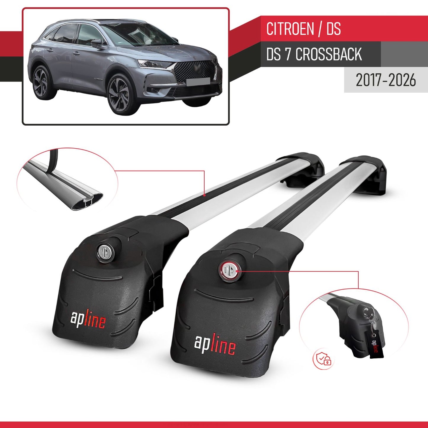 Compatible avec Citroen/DS 7 Crossback 2017-2026 ACE-2 modèle Barres de Toit Railing Porte-Bagages de Voiture Gris Aluminium Barres