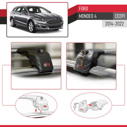 Compatible avec Ford Mondeo 4 (CD391) 2014-2022 ACE-2 modèle Barres de Toit Railing Porte-Bagages de Voiture Gris Aluminium Barres
