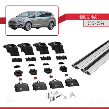 Compatible with Ford S-Max 2 (CD539) 2015-2023 ACE-2 Car Roof Rack Cross Bar Grey Aluminium 2 Bars