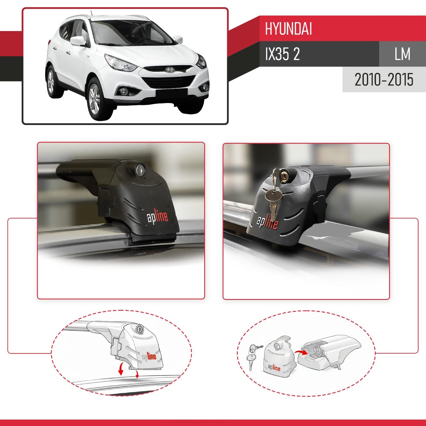 Compatible avec Hyundai ix35 2 (LM) 2010-2015 ACE-2 modèle Barres de Toit Railing Porte-Bagages de Voiture Gris Aluminium Barres