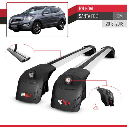 Compatible avec Hyundai Santa Fe 3 (DM) 2013-2018 ACE-2 modèle Barres de Toit Railing Porte-Bagages de Voiture Gris Aluminium Barres