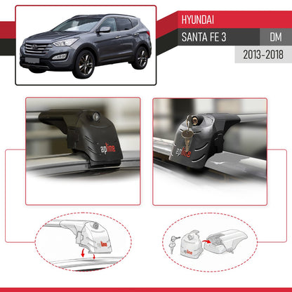 Compatible avec Hyundai Santa Fe 3 (DM) 2013-2018 ACE-2 modèle Barres de Toit Railing Porte-Bagages de Voiture Gris Aluminium Barres