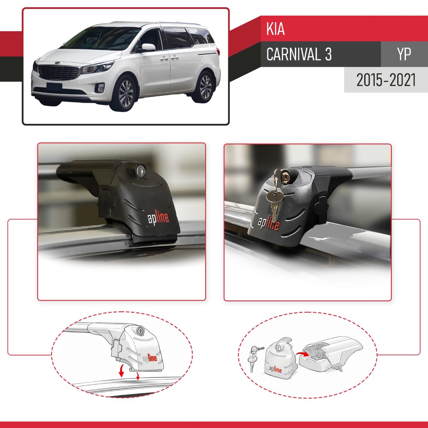 Compatible avec Kia Carnival 3 (YP) 2015-2021 ACE-2 modèle Barres de Toit Railing Porte-Bagages de Voiture Gris Aluminium Barres