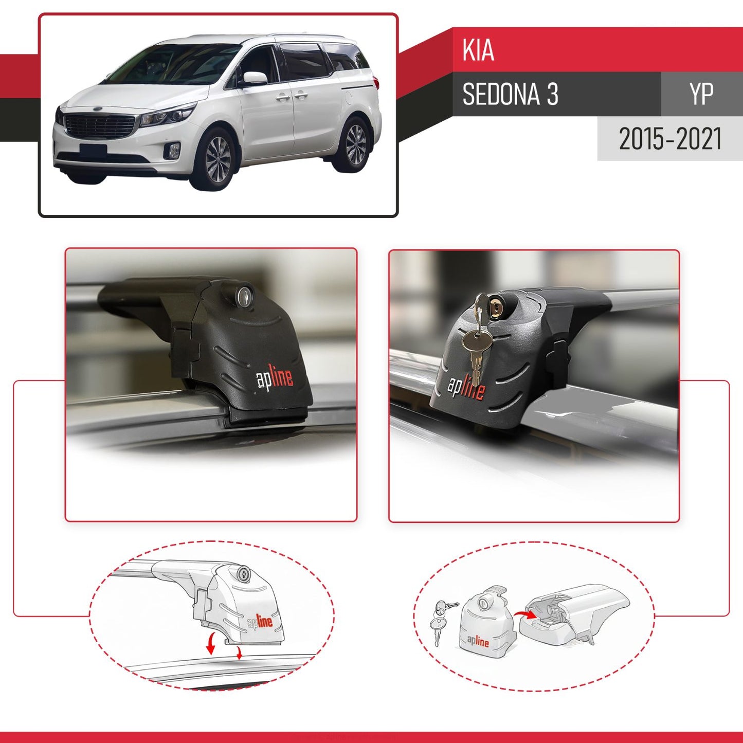 Compatible avec Kia Sedona 3 (YP) 2015-2021 ACE-2 modèle Barres de Toit Railing Porte-Bagages de Voiture Gris Aluminium Barres