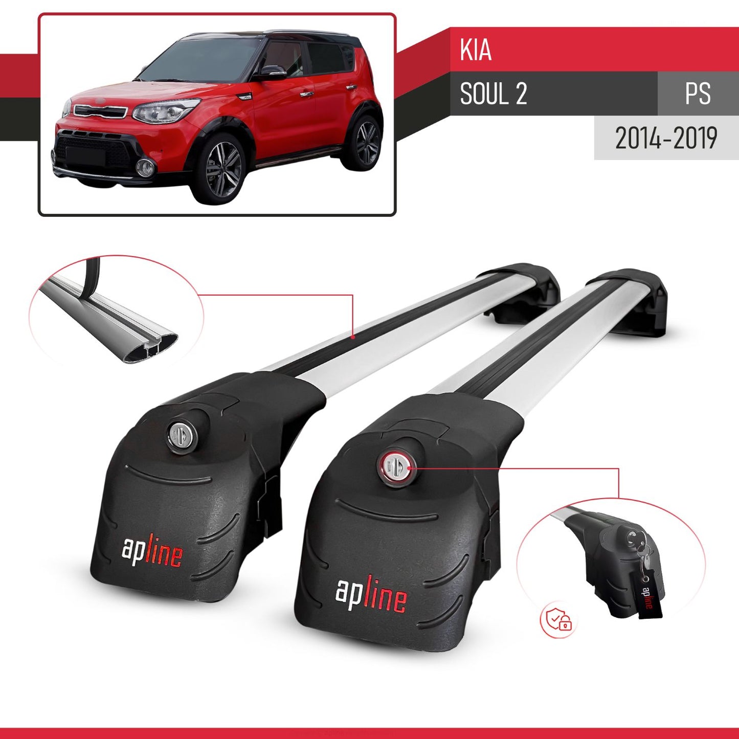 Compatible avec Kia Soul 2 (PS) 2014-2019 ACE-2 modèle Barres de Toit Railing Porte-Bagages de Voiture Gris Aluminium Barres