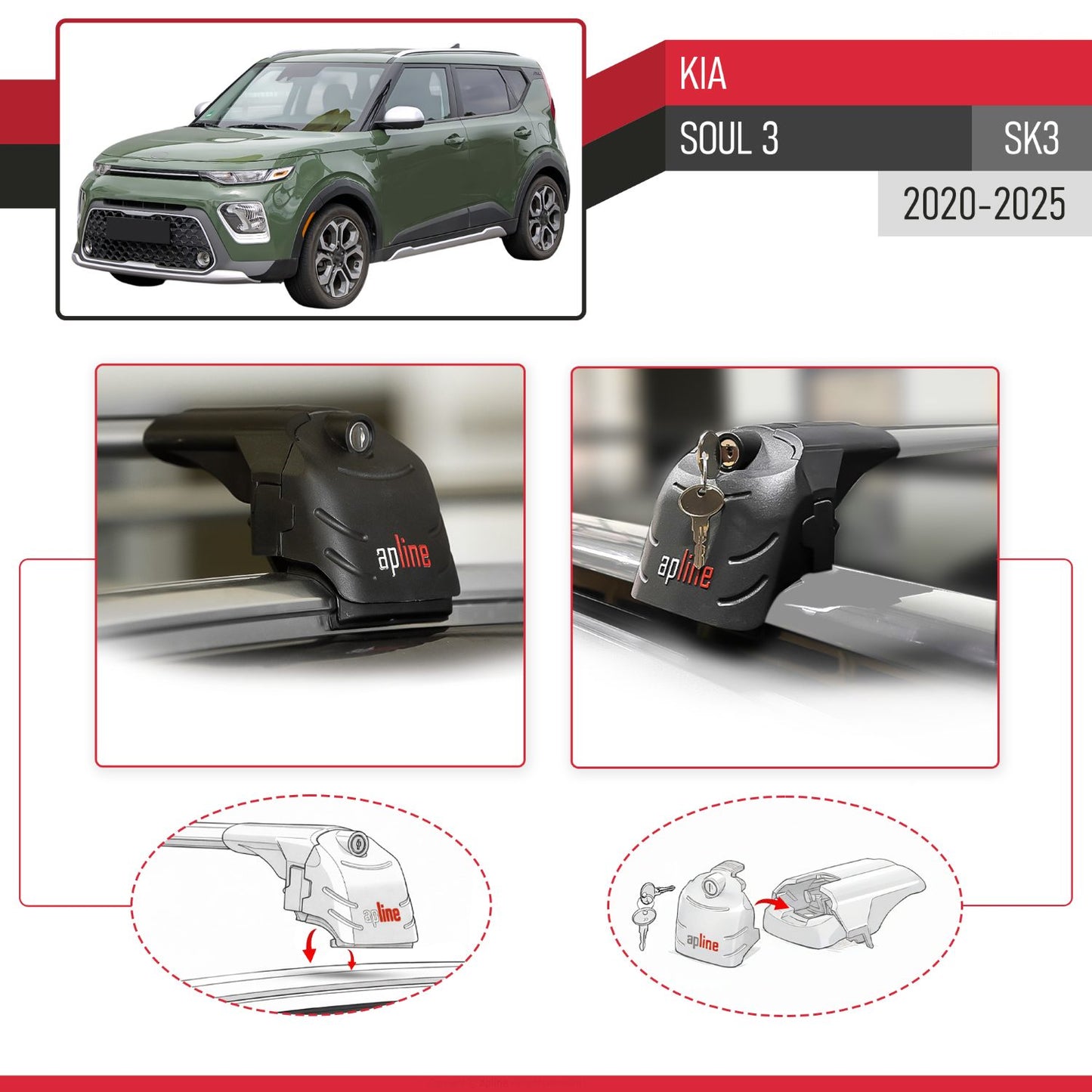 Compatible avec Kia Soul 3 (SK3) 2020-2025 ACE-2 modèle Barres de Toit Railing Porte-Bagages de Voiture Gris Aluminium Barres