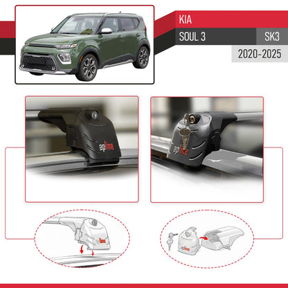 Compatible avec Kia Soul 3 (SK3) 2020-2025 ACE-2 modèle Barres de Toit Railing Porte-Bagages de Voiture Gris Aluminium Barres