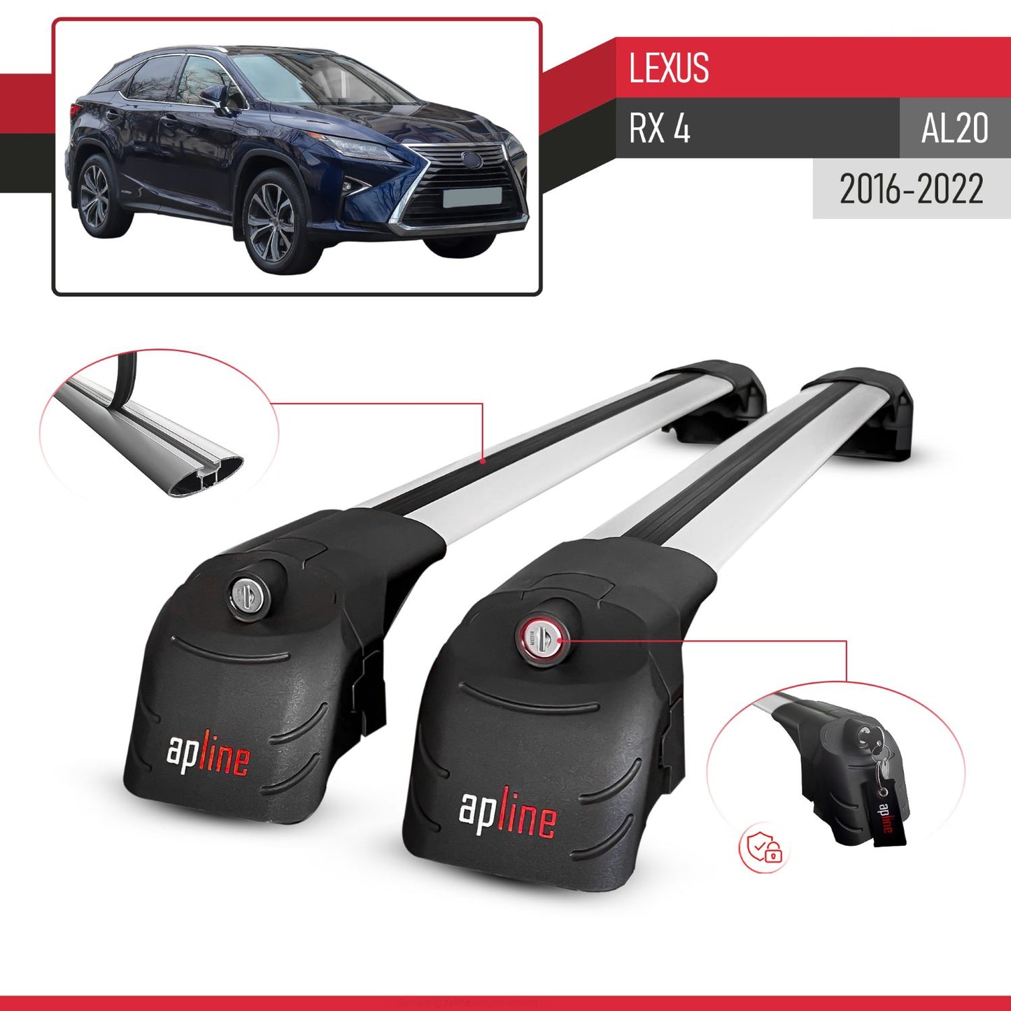 Compatible avec Lexus RX 4 (AL20) 2016-2022 ACE-2 modèle Barres de Toit Railing Porte-Bagages de Voiture Gris Aluminium Barres