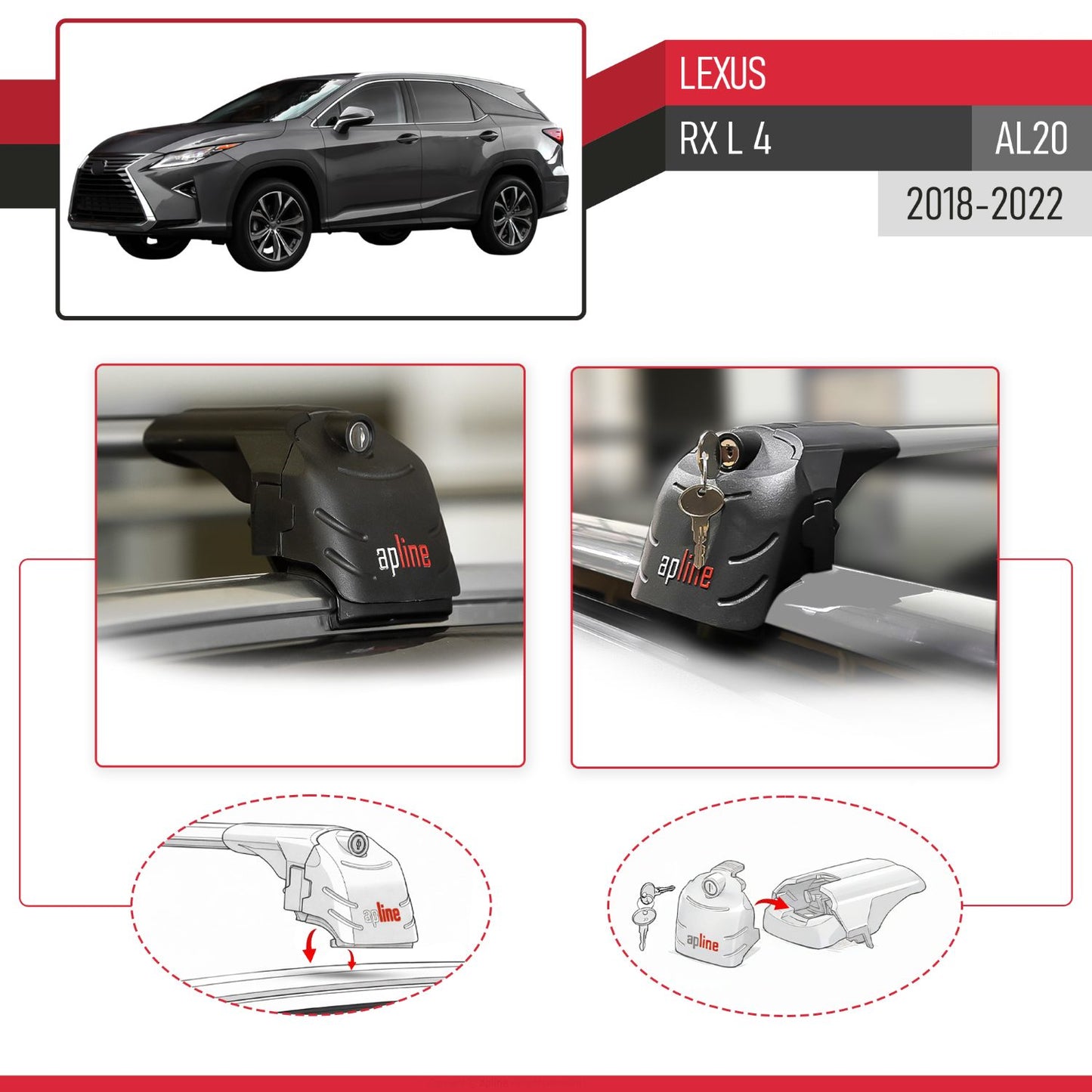 Compatible avec Lexus RX L 4 (AL20) 2018-2022 ACE-2 modèle Barres de Toit Railing Porte-Bagages de Voiture Gris Aluminium Barres