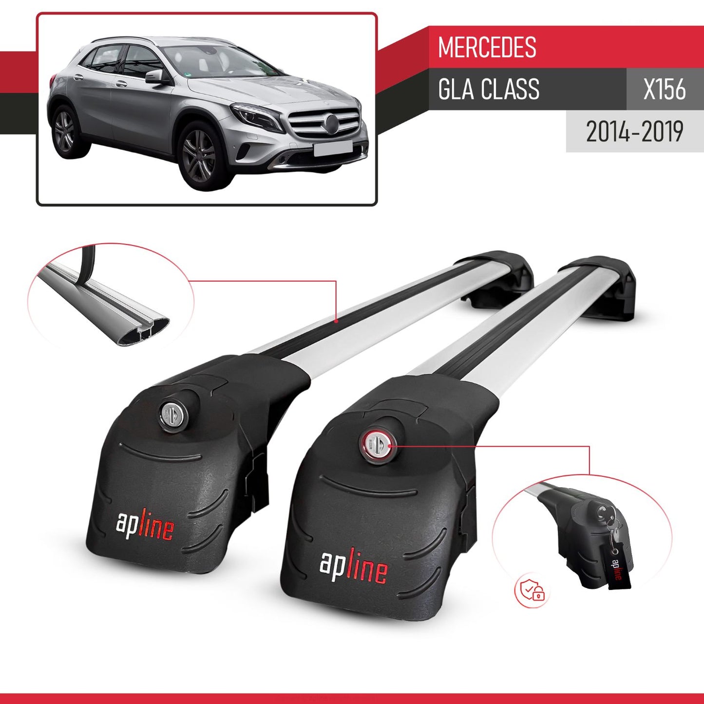 Compatible avec Mercedes GLA Class (X156) 2014-2019 ACE-2 modèle Barres de Toit Railing Porte-Bagages de Voiture Gris Aluminium Barres