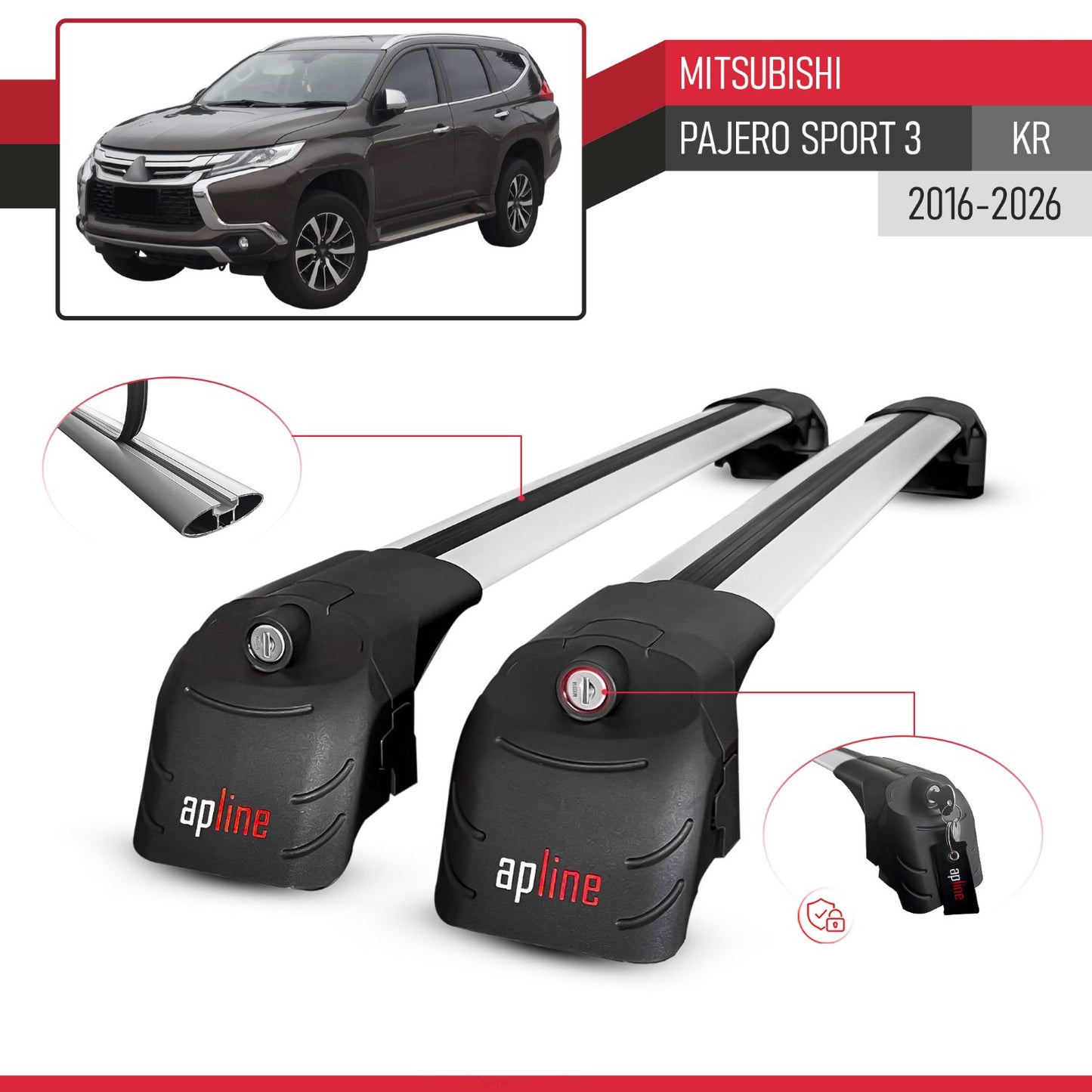 Compatible with Mitsubishi Pajero Sport 3 2016-2025 ACE-2 Car Roof Rack Cross Bar Grey Aluminium 2 Bars