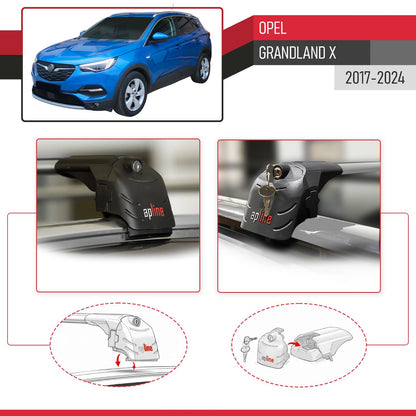 Compatible avec Opel Grandland X 2017-2024 ACE-2 modèle Barres de Toit Railing Porte-Bagages de Voiture Gris Aluminium Barres