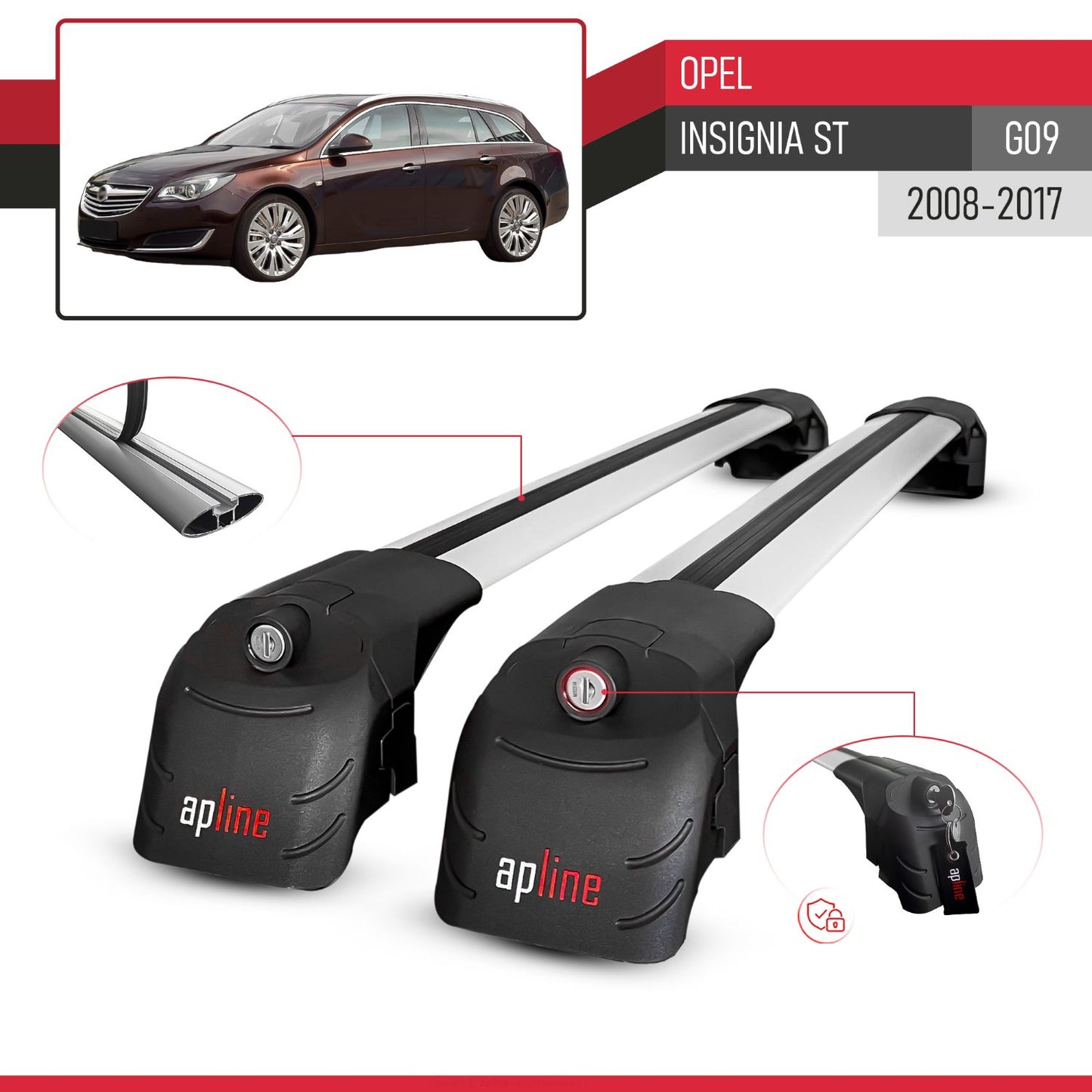 Compatible avec Opel Insignia (G09) ST 2008-2017 ACE-2 modèle Barres de Toit Railing Porte-Bagages de Voiture Gris Aluminium Barres