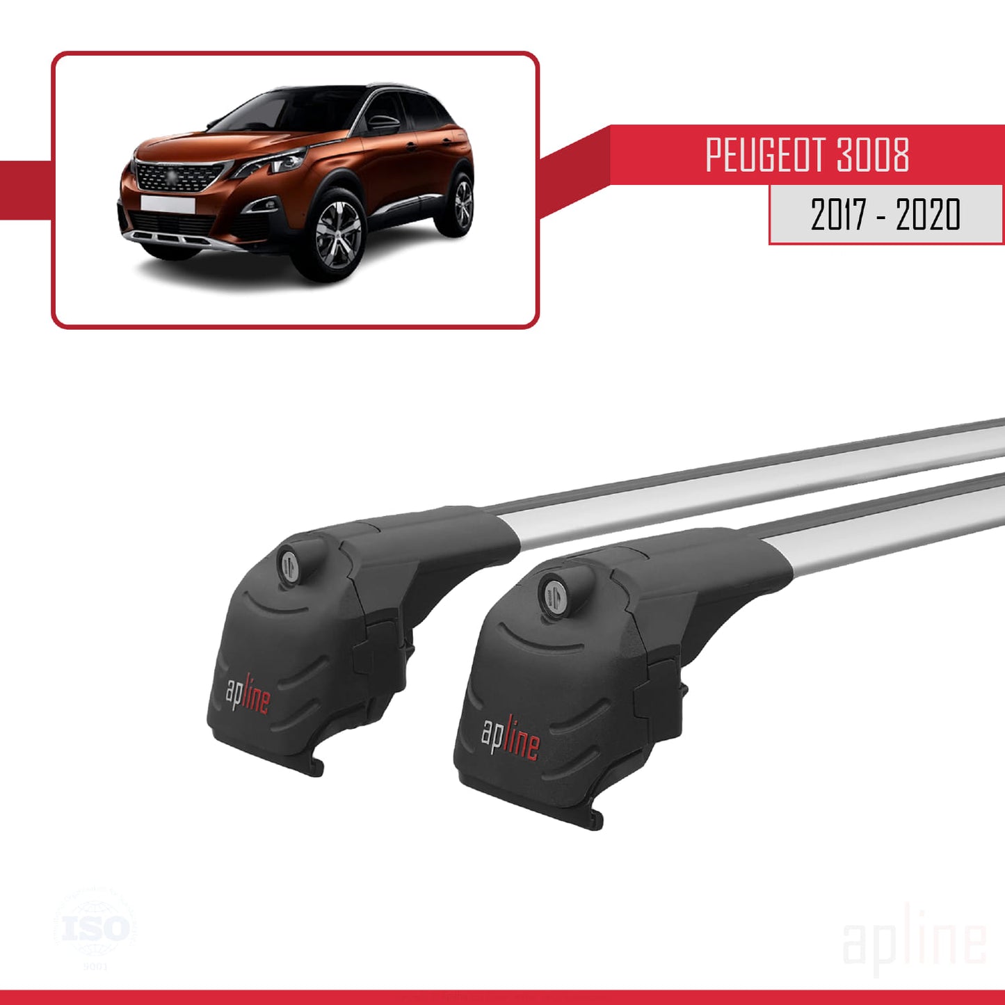 Compatible with Peugeot 3008 II (P84) Pre-Facelift 2017-2020 ACE-2 Car Roof Rack Cross Bar Grey Aluminium 2 Bars