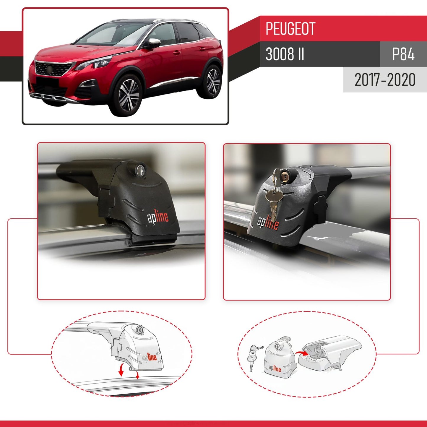 Compatible avec Peugeot 3008 II (P84) Pre-Facelift 2017-2020 ACE-2 modèle Barres de Toit Railing Porte-Bagages de Voiture Gris Aluminium Barres