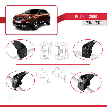 Compatible with Peugeot 3008 II (P84) Pre-Facelift 2017-2020 ACE-2 Car Roof Rack Cross Bar Grey Aluminium 2 Bars