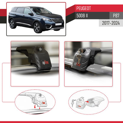 Compatible with Peugeot 5008 II (P87) 2017-2024 ACE-2 Car Roof Rack Cross Bar Grey Aluminium 2 Bars