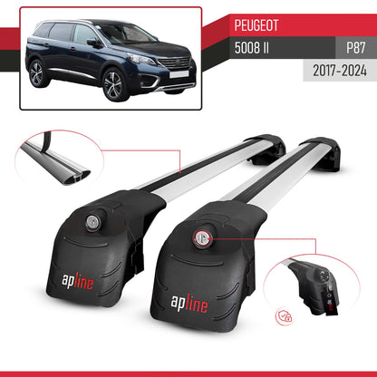 Compatible with Peugeot 5008 II (P87) 2017-2024 ACE-2 Car Roof Rack Cross Bar Grey Aluminium 2 Bars