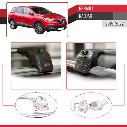 Compatible avec Renault Kadjar 2015-2022 ACE-2 modèle Barres de Toit Railing Porte-Bagages de Voiture Gris Aluminium Barres