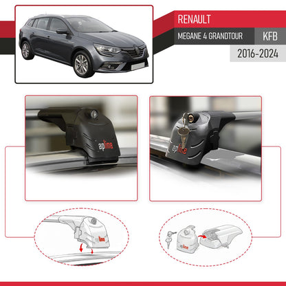 Compatible with Renault Megane 4 (KFB) Grandtour 2016-2023 ACE-2 Car Roof Rack Cross Bar Grey Aluminium 2 Bars