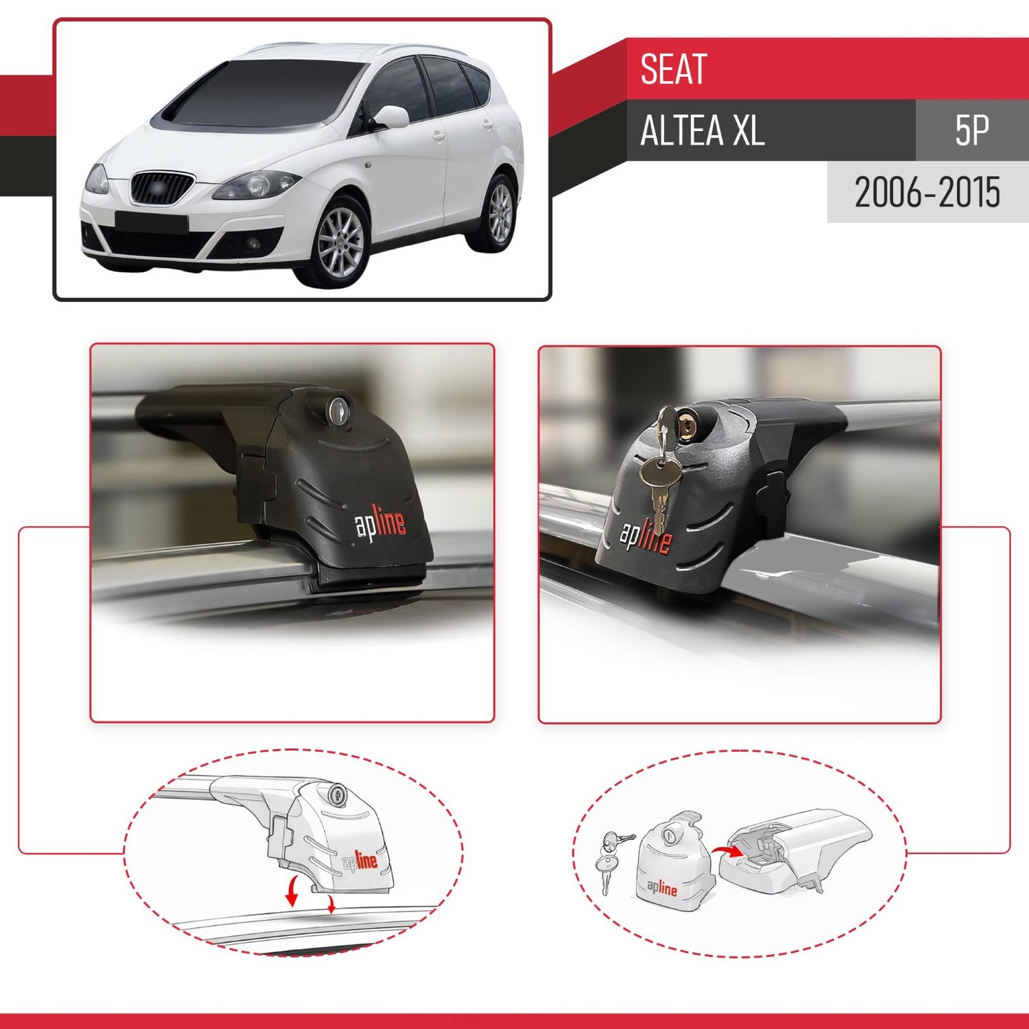 Compatible avec Seat Altea XL (5P) 2006-2015 ACE-2 modèle Barres de Toit Railing Porte-Bagages de Voiture Gris Aluminium Barres