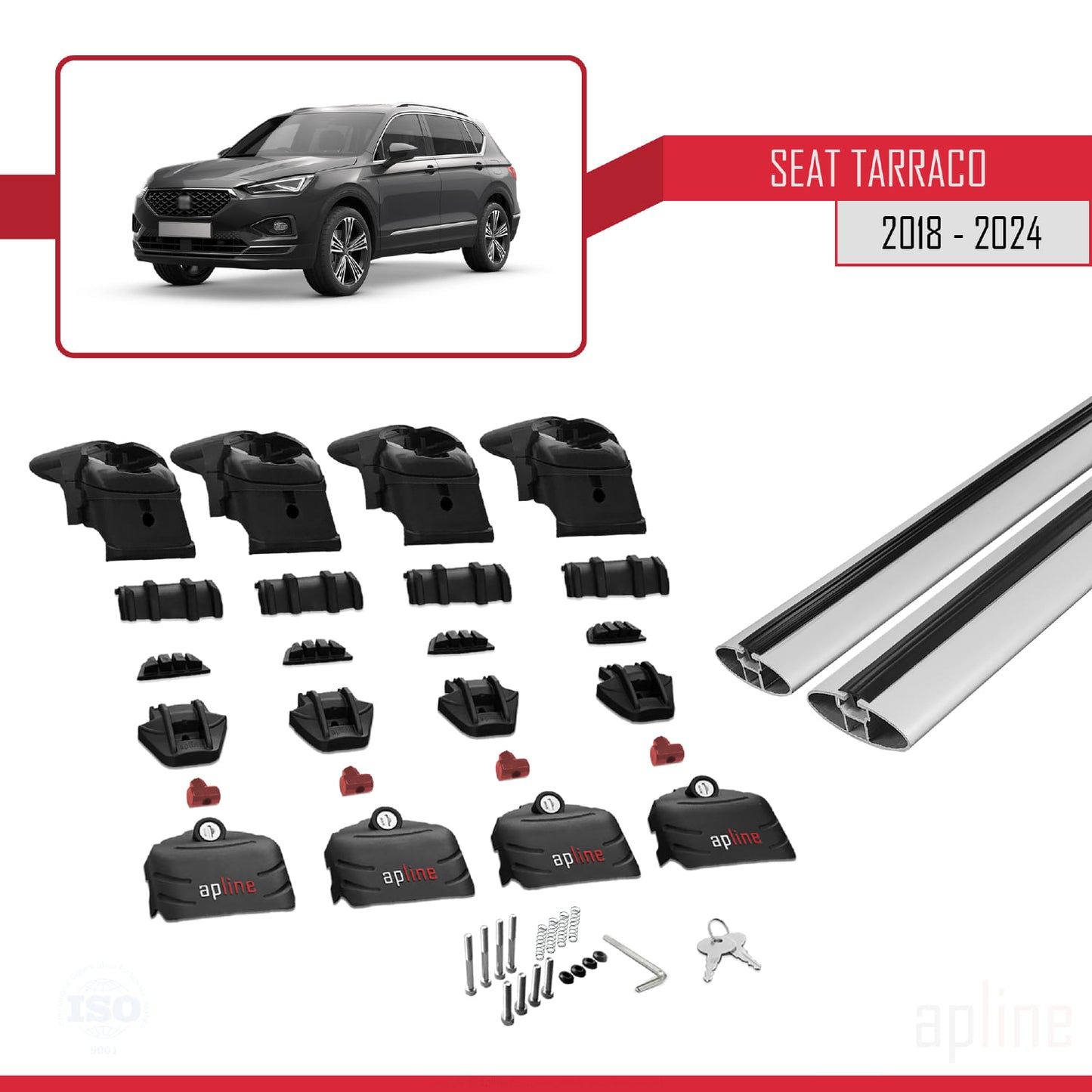 Compatible avec Seat Tarraco (KN2) 2018-2024 ACE-2 Barres de Toit Railing Porte-Bagages de Voiture Gris Aluminium 2 Barres